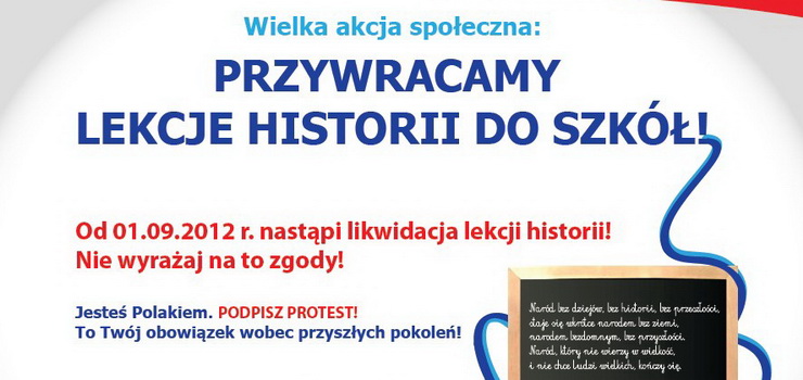 Petycja w sprawie przywrcenia lekcji historii do szk