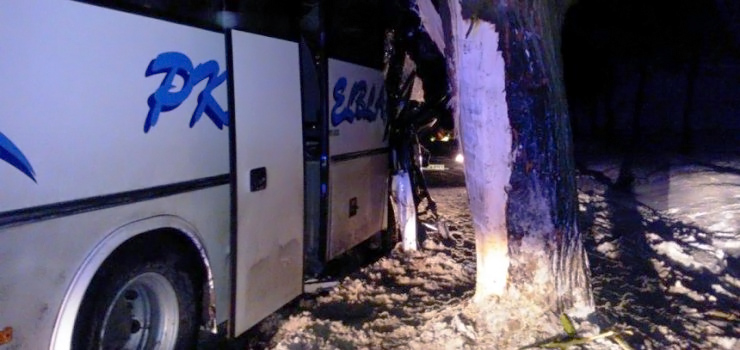 Autobus PKS relacji Elbląg-Poznań uderzył w drzewo. Są ranni