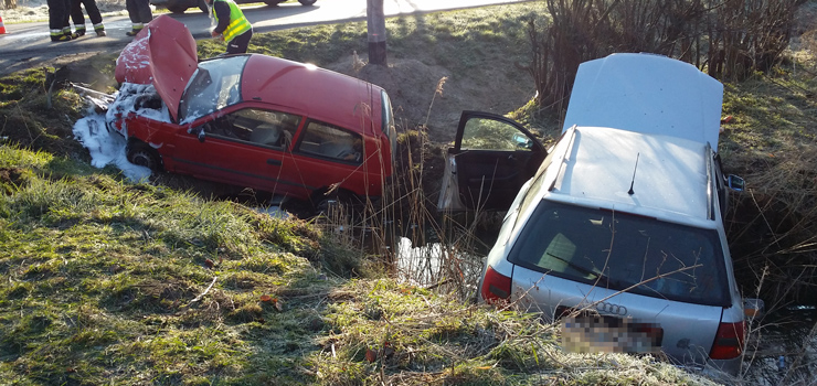 Poważny wypadek samochodowy w miejscowości Rybina. 3 osoby ranne