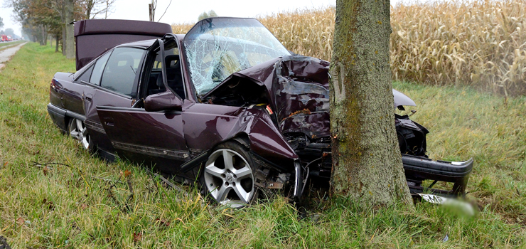 Wypadek w Kazimierzowie: auto uderzyło w drzewo. Ranny kierowca przewieziony do szpitala