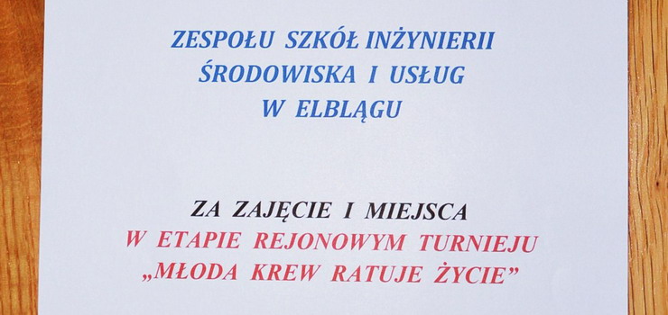 Zespół Szkół Inżynierii Środowiska i Usług pierwsza w rejonie w akcji honorowego krwiodawstwa
