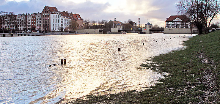 Stan rzeki Elbląg przekroczył w nocy stan alarmowy o 7 cm. Nad ranem woda zaczęła opadać. Zobacz zdjęcia