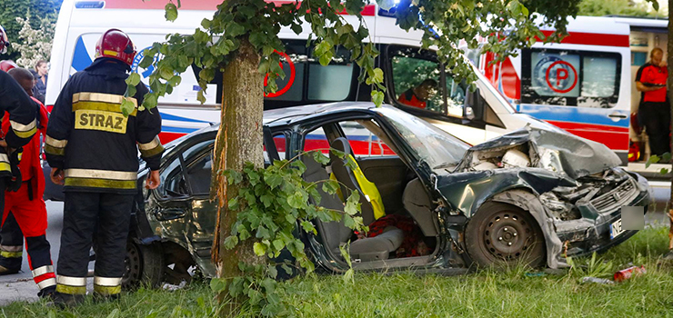 Na Malborskiej osobowa honda uderzya w drzewo. Kierowca by pijany (aktualizacja)