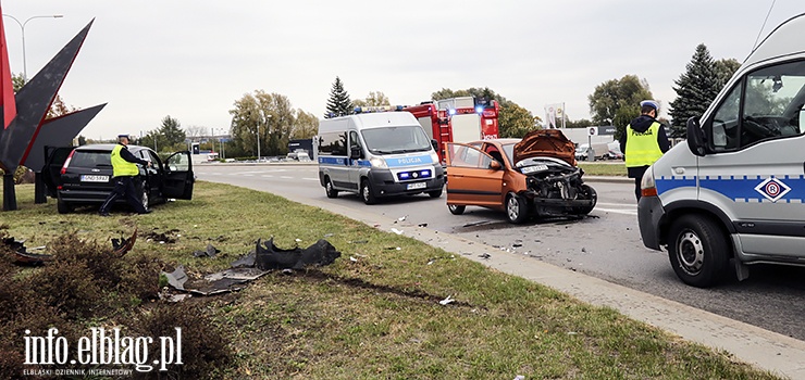 Zderzenie dwch osobwek na trasie Unii Europejskiej. Trzy osoby przetransportowany na badania do szpitala