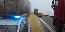 Utrudnienia na drodze nr 22. Na jezdni� wysypa�o si� zbo�e
