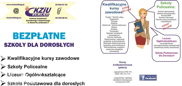 Oferta edukacyjna dla osób dorosłych przygotowana przez CKZiU w Elblągu w roku szkolnym 2019/2020