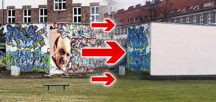 Ze skweru przy ulicy Mickiewicza znikno graffiti. W tym miejscu zostanie pusta ciana?