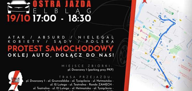 "Ostra jazda" dziś w Elblągu. Protest samochodowy przeciw rządom PiS na ulicach miasta