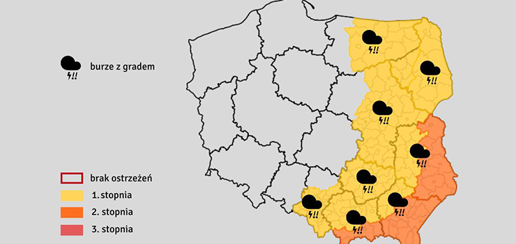 Burze z gradem. "Porywy wiatru mogą osiągać dziś nawet 95 km/h"