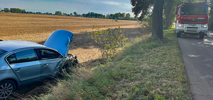 Wjecha samochodem osobowym do przydronego rowu