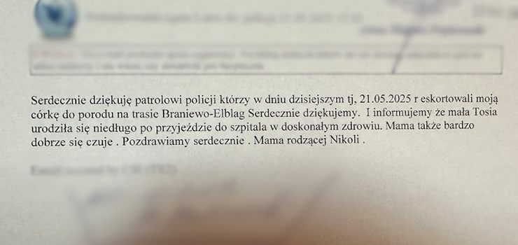 Elblscy policjanci pomogli rodzcej kobiecie – na wiat przysza zdrowa Tosia