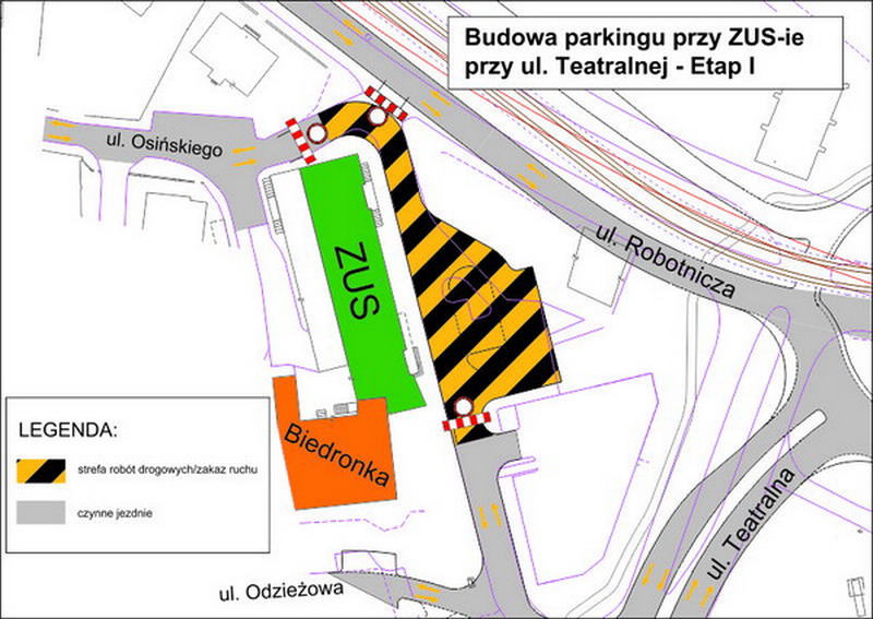 Przebudowa parkingu i drogi przy ZUS. Zmiany w organizacji ruchu