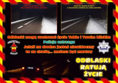 "Odblaski ratują życie". Policyjne plakaty i ulotki