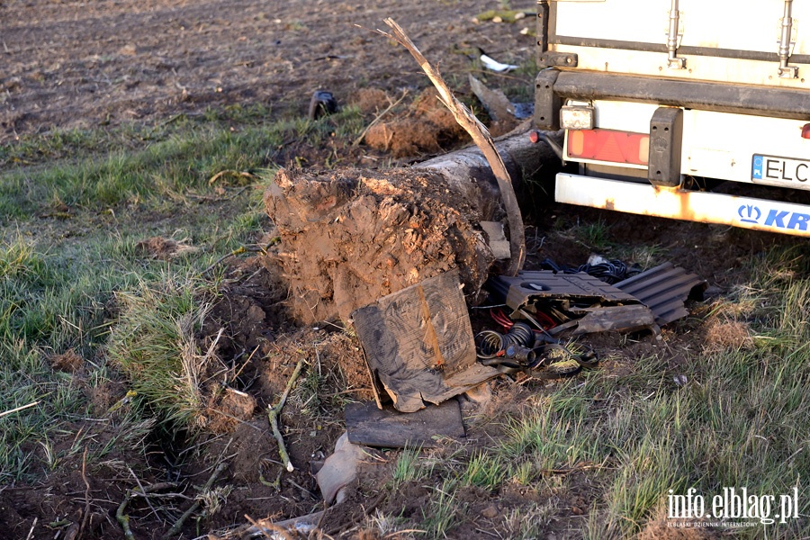 Kazimierzowo: ciarwk uderzy w drzewo. Kierowca w szpitalu, fot. 18