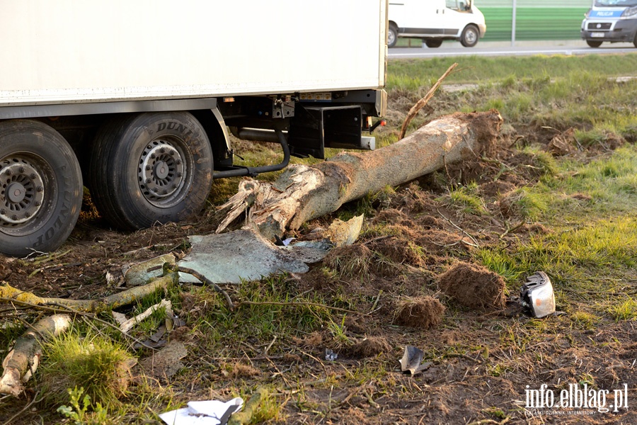 Kazimierzowo: ciarwk uderzy w drzewo. Kierowca w szpitalu, fot. 22