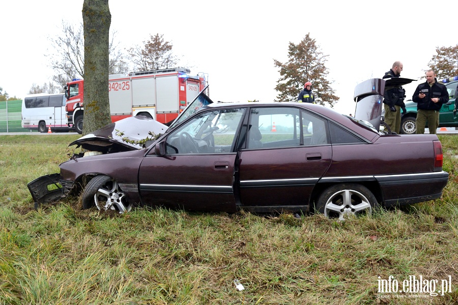 Wypadek w Kazimierzowie. Ranny kierowca przewieziony do szpitala po uderzeniu autem w drzewo, fot. 9