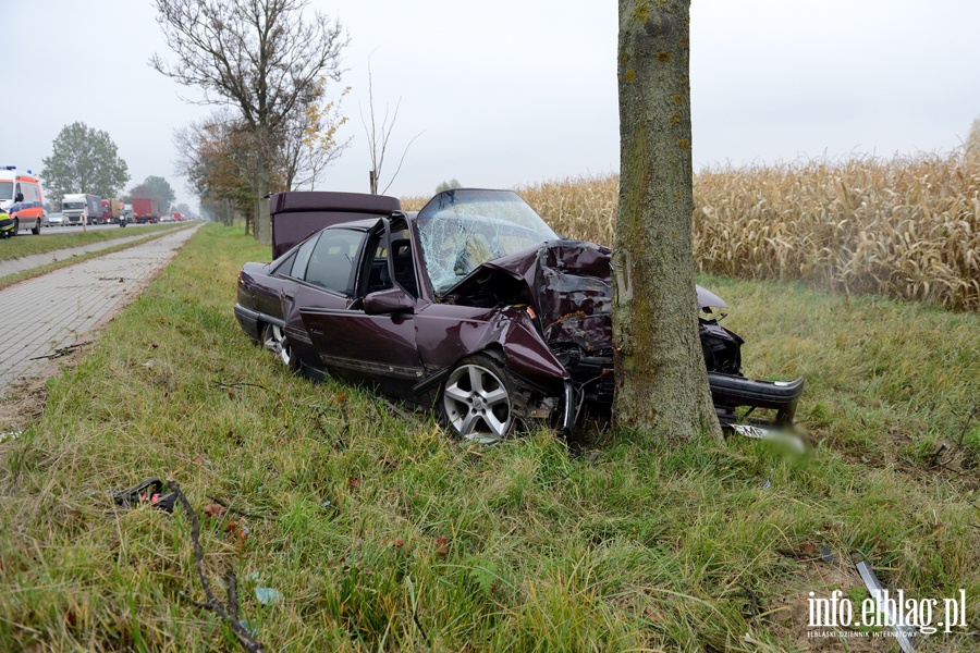 Wypadek w Kazimierzowie. Ranny kierowca przewieziony do szpitala po uderzeniu autem w drzewo, fot. 12
