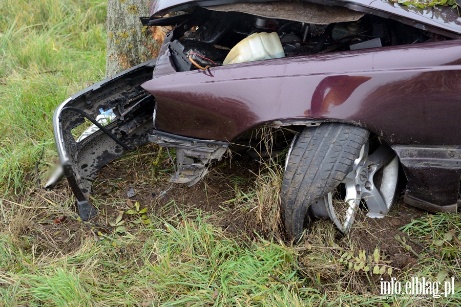 Wypadek w Kazimierzowie. Ranny kierowca przewieziony do szpitala po uderzeniu autem w drzewo, fot. 17