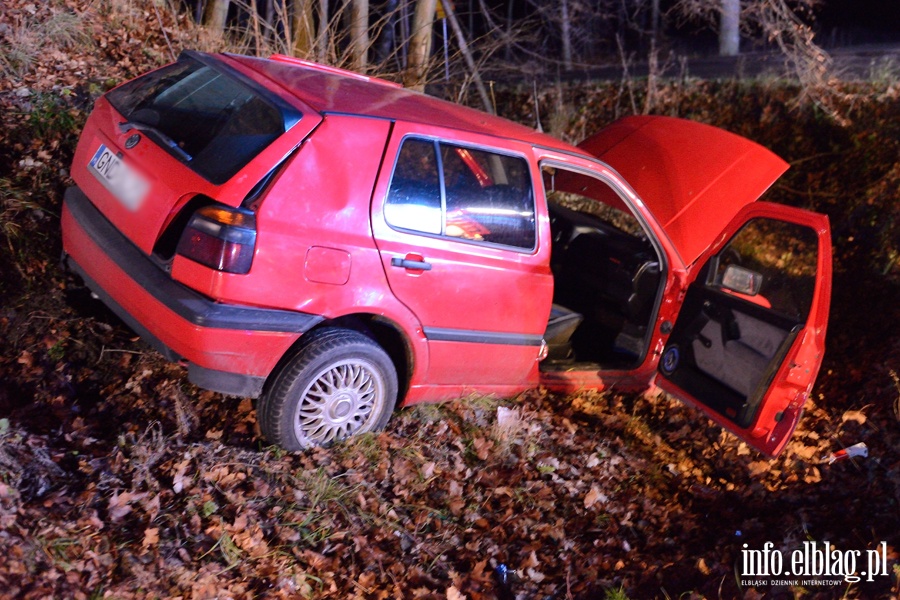 Wypadek na DW503: golfem wpadli do przydronego rowu. Dwie poszkodowane osoby w szpitalu, fot. 2