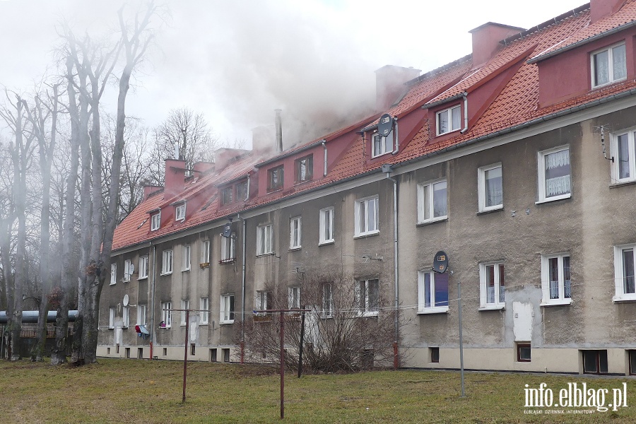 Poar dachu i poddasza budynku mieszkalnego przy Sadowej. W akcji kilkudziesiciu straakw, fot. 1