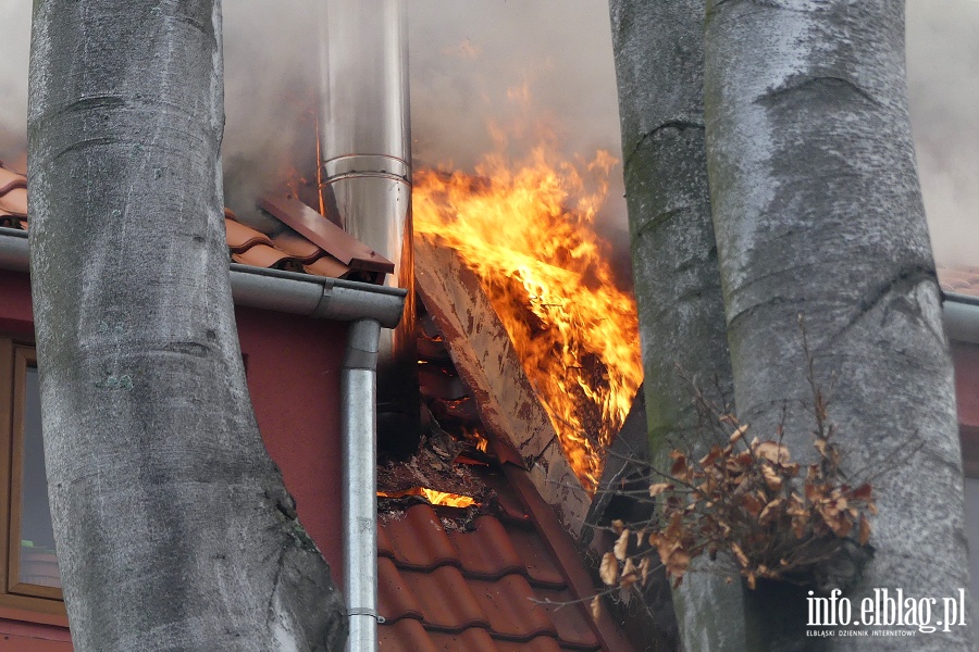 Poar dachu i poddasza budynku mieszkalnego przy Sadowej. W akcji kilkudziesiciu straakw, fot. 11