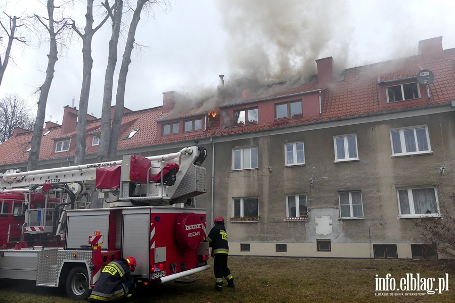 Poar dachu i poddasza budynku mieszkalnego przy Sadowej. W akcji kilkudziesiciu straakw, fot. 12