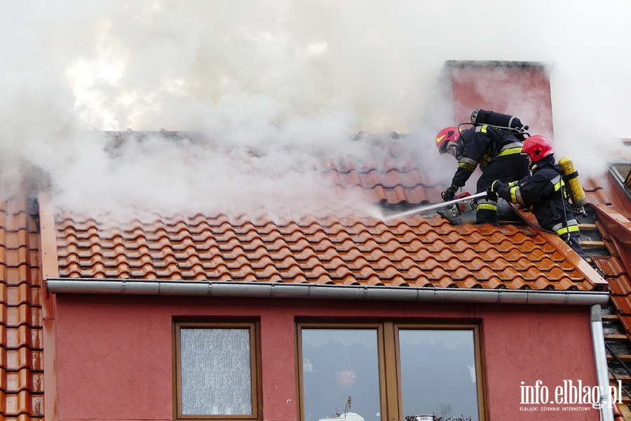 Poar dachu i poddasza budynku mieszkalnego przy Sadowej. W akcji kilkudziesiciu straakw, fot. 38