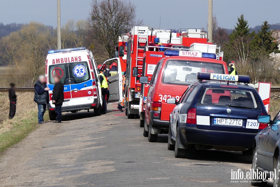 Wypadek na przejeździe kolejowym przed Aniołowem. Seat wjechał pod pociąg, fot. 1