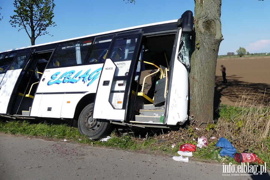 Wypadek midzy Zwierznem a Kpniewem. Autobus uderzy w drzewo, osiem osb rannych, fot. 17