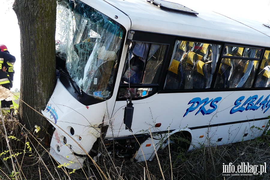 Wypadek midzy Zwierznem a Kpniewem. Autobus uderzy w drzewo, osiem osb rannych, fot. 22