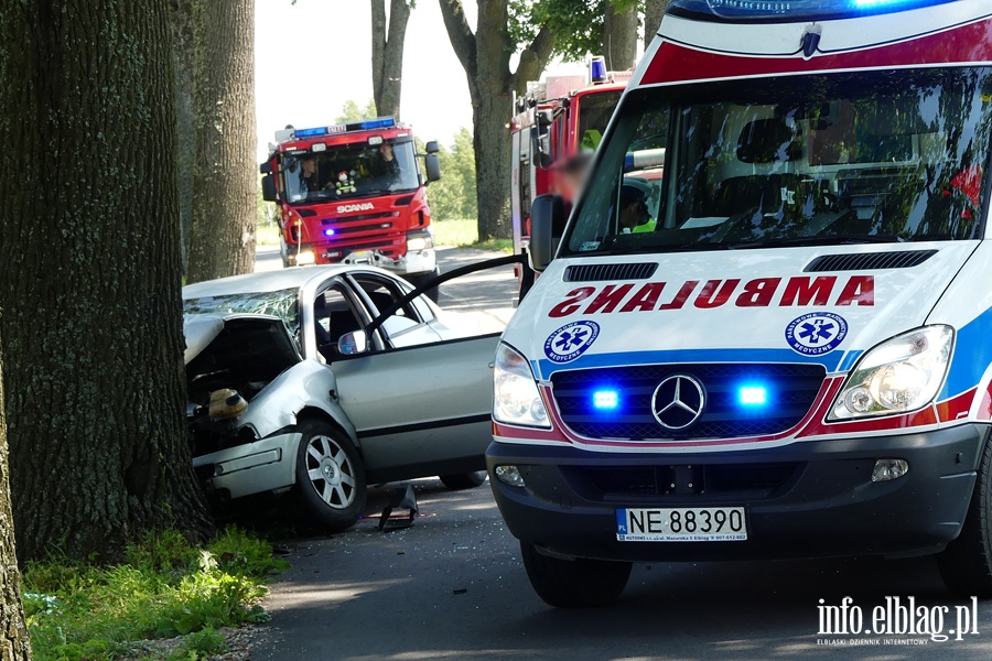 Wypadek koło Zastawna. Ranny kierowca w szpitalu po uderzeniu autem w drzewo, fot. 2