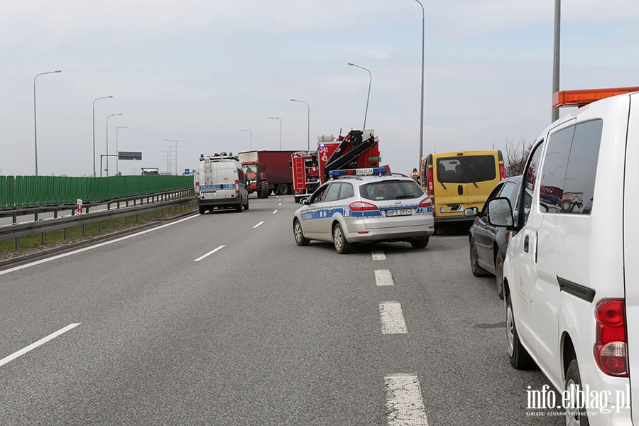 TIR zablokowa obwodnic Elblga, fot. 2