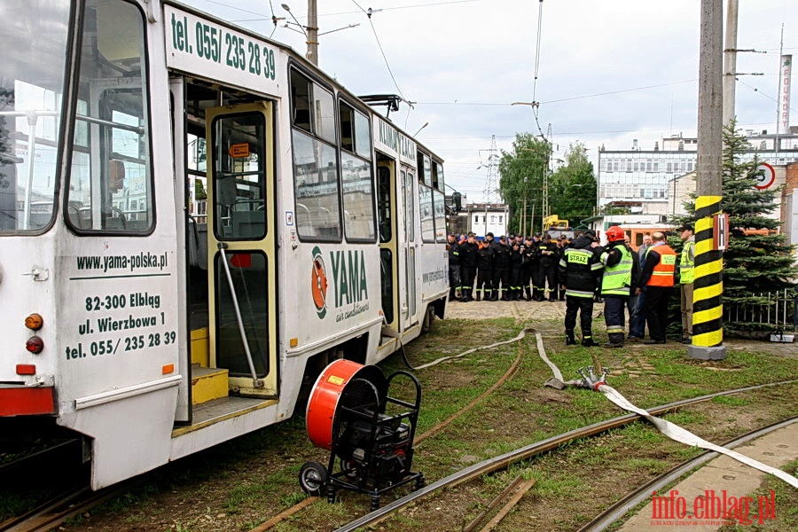 Ćwiczenia pożarnicze w zajezdni Tramwajów Elbląskich, fot. 27