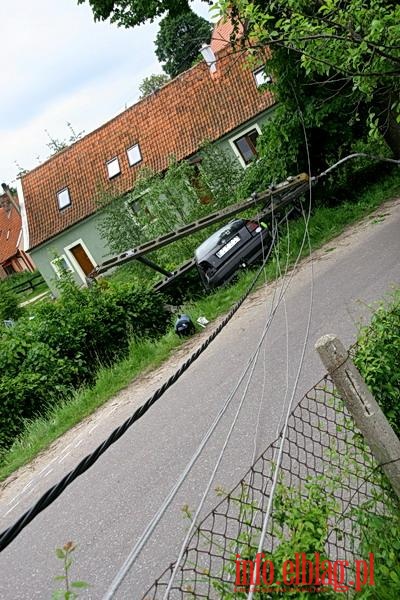 Groźna kolizja na wylocie z Suchacza - vw golf uderzył w słup wysokiego napięcia, fot. 5