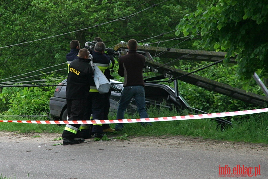 Grona kolizja na wylocie z Suchacza - vw golf uderzy w sup wysokiego napicia, fot. 13