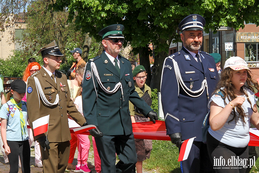 Mieszkacy Elblga przeszli ulicami z 50-metrow flagPolski , fot. 17