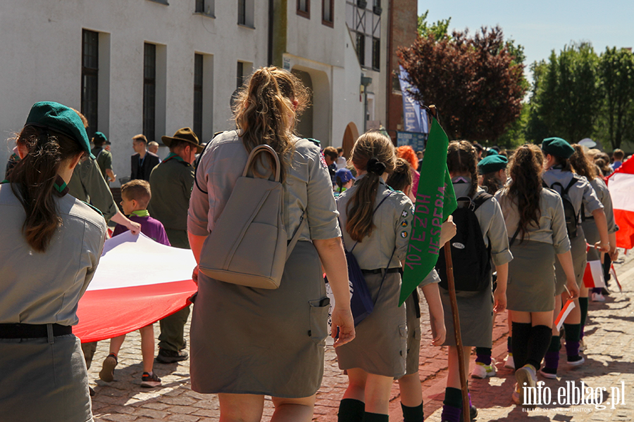 Mieszkacy Elblga przeszli ulicami z 50-metrow flagPolski , fot. 23